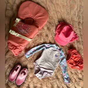 Hurley Pink & Coral Kids Water Shoe Set with Rash Guard and Swim Cap